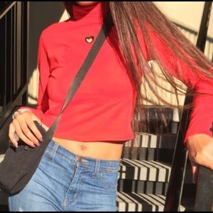 Red Turtleneck Crop Top